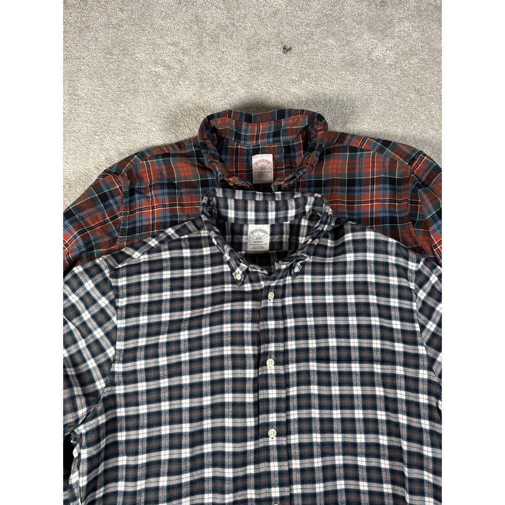 Lot (2) Brooks Brothers Mens L Long Sleeve Button Down Cotton Flannel Shirt Dad